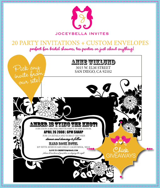 Joceybella Invites Giveaway: Win 20 Custom Invitations!