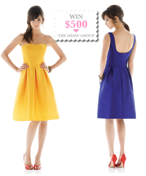 Win $500 from The Dessy Group! New bridesmaid dresses in primary colors.