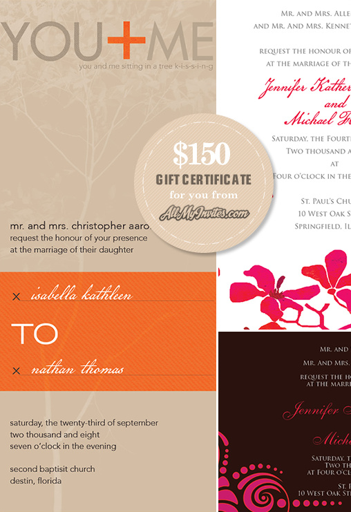 Win $150 Gift Certificate from All My Invites for Wedding Stationary!