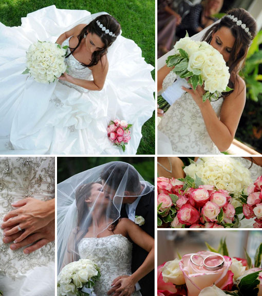 Simple & Elegant July Wedding: White Roses & Cotton Candy Bouquets