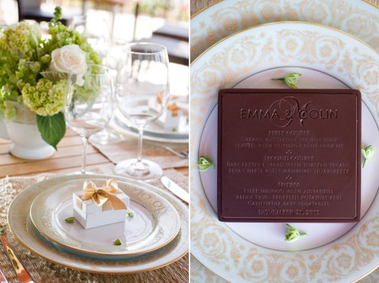 Elegant Chocolate Wedding Favors and Menus in Austin