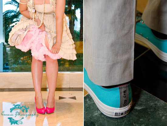 Vegas Wedding: Unique Style, Hot Pink Shoes, Teal Converse