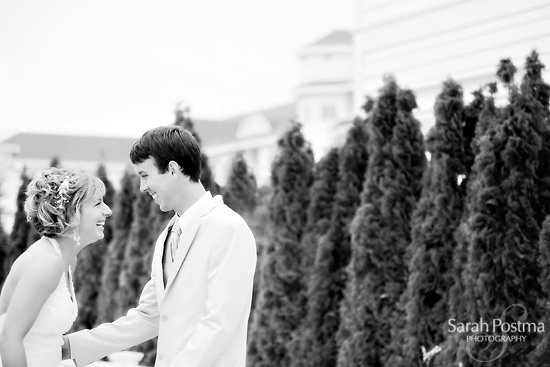 Romantic First Look: Bride and Groom's Joyful Wedding Moment