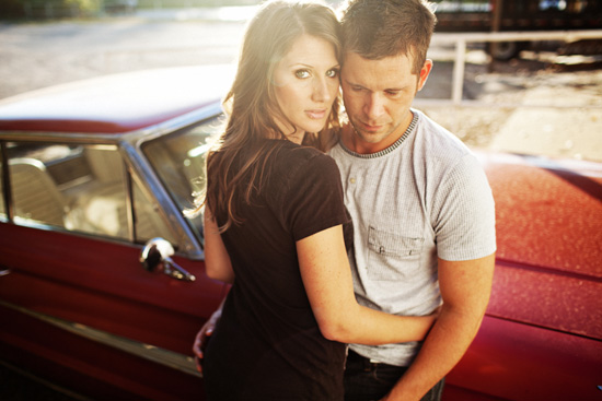 Musicians' Sunset Engagement Session by Vintage Red Car