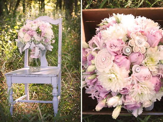 Vintage Button Bouquet & Boutonniere for a Chic Wedding