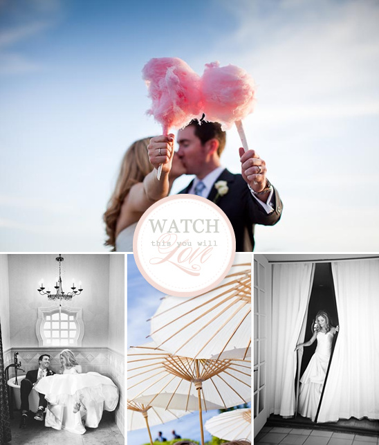 Romantic Wedding Kiss with Cotton Candy Under a Blue Sky