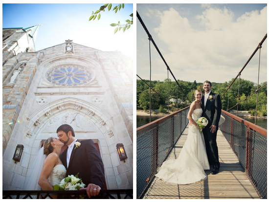 Brunswick Maine Wedding: Romantic Kiss by Church and Bridge