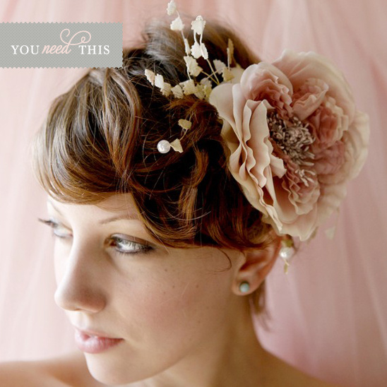 Stunning Bride with Flower Hair Piece & Pearl Accents - Etsy Find!