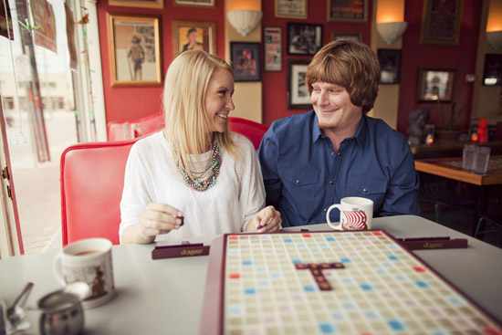 Dallas Engagement: Cozy Diner Scrabble, Picture Frames & Love