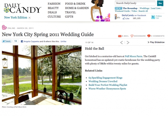 Full Moon Farm: Featured in Daily Candy's New York Barn Wedding Venue Report