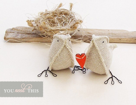 Adorable Burlap Bird Cake Topper for Winter Wedding Inspiration