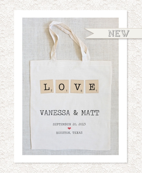 Custom Wedding Tote Bag with Scrabble Love Message