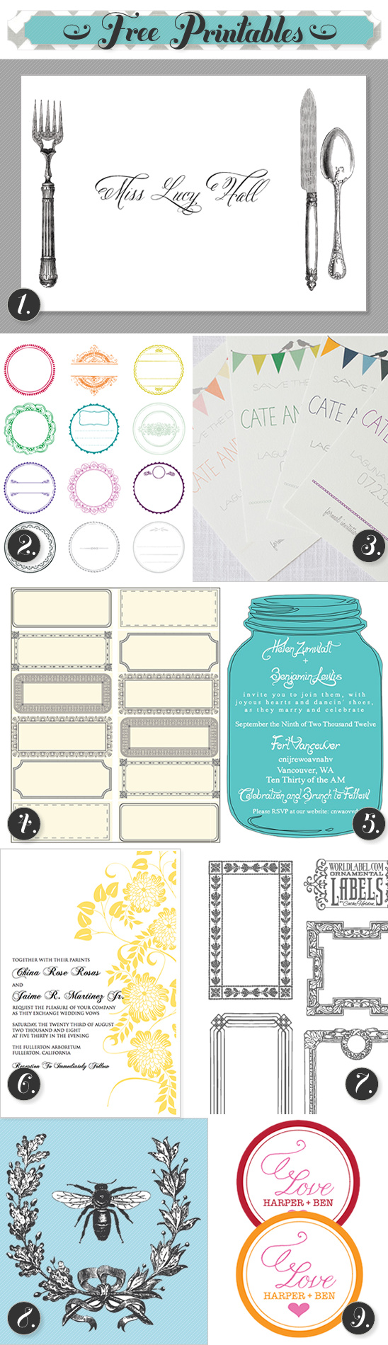 Free Wedding Printables: Invitations, Labels & Monograms Galore!