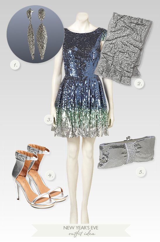 Glamorous New Year's Eve Outfit: Shimmering Dress and Accessories