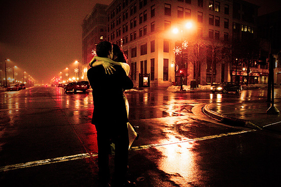 Winter City Wedding: Romantic Embraces and Snowy City Nights