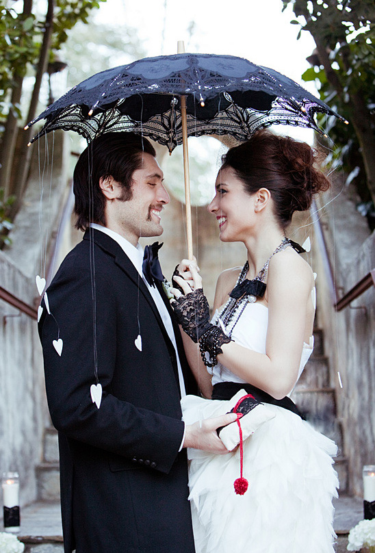 Edgy Lace Wedding Inspiration: Red, Black, White Romance