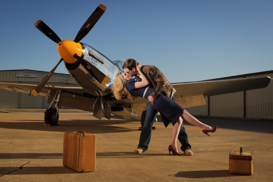 Vintage Aviator Engagement Session at Cavanaugh Flight Museum