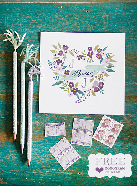 Free Printable Purple Floral Heart Monogram