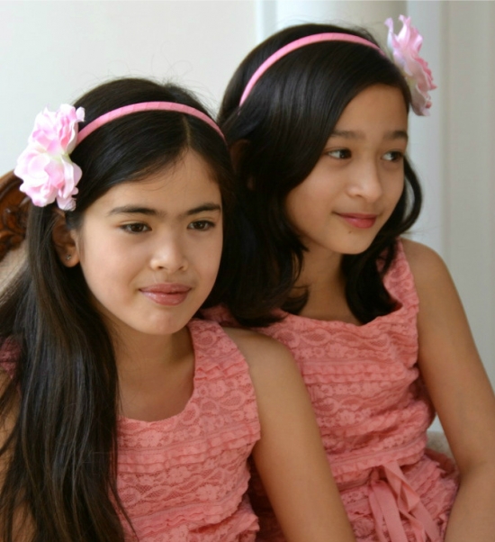 Adorable Flower Girls in Pink Headbands and Dresses