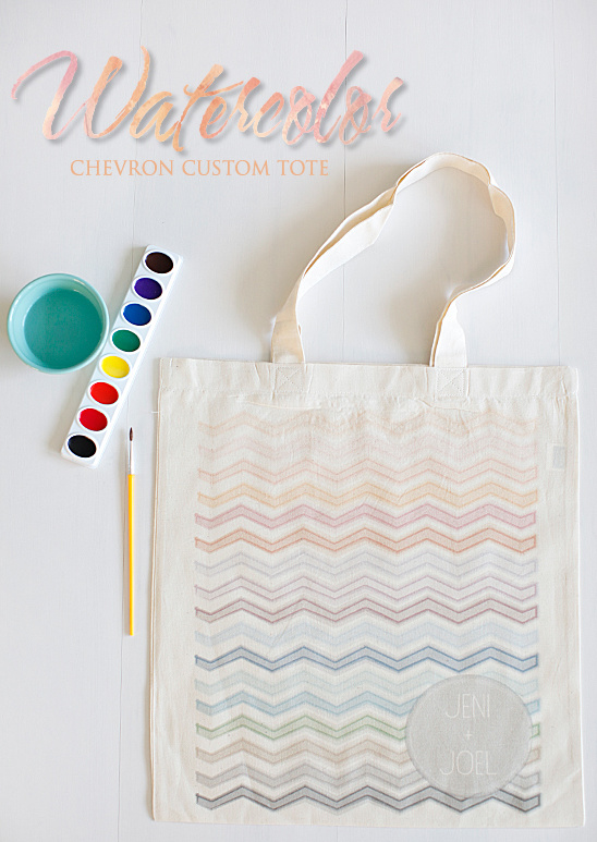 Personalized Watercolor Chevron Tote Bags for Weddings & Honeymoons