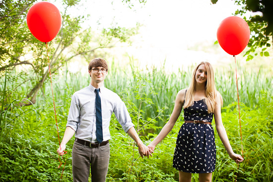 Engagement Photos with Red Balloons at Boston's Arnold Arboretum