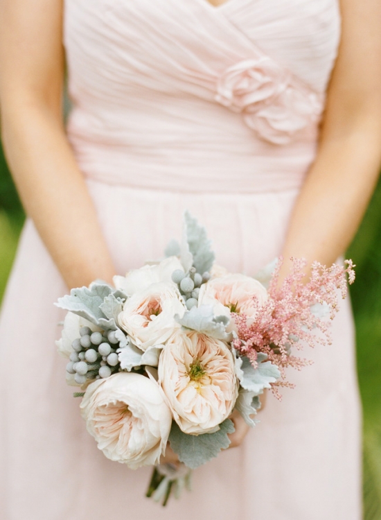 Malibu Wedding: Bridesmaid with Pastel Bouquet