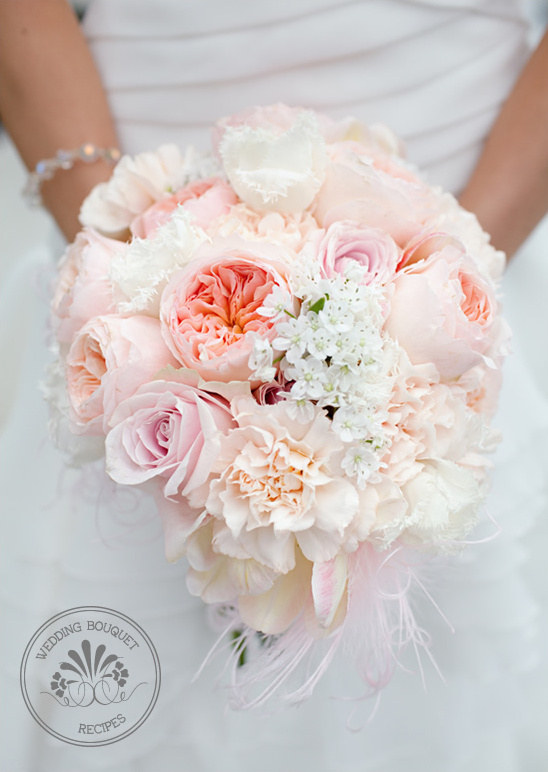 Light Pink Wedding Bouquet Recipe: Parrot Tulips, Roses & Carnations