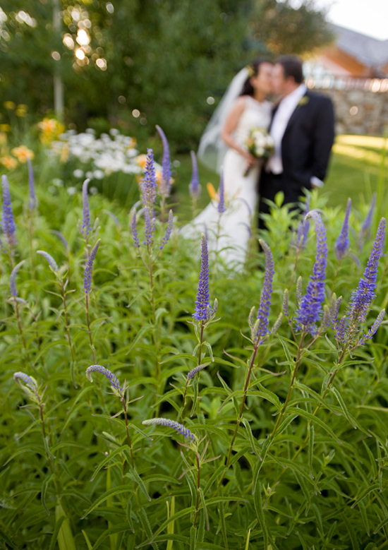 Spring Wedding at Edgewood Tahoe: Romantic Kiss Amidst Floral Beauty