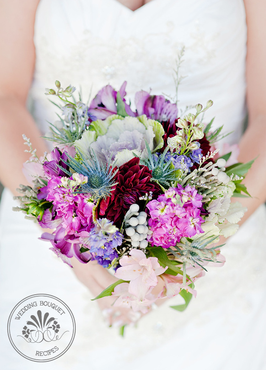 Unique Wildflower Wedding Bouquet with Kale and Thistle