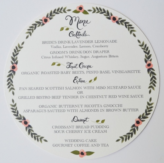 Elegant Floral Wedding Menu Cards for Plated Table Settings