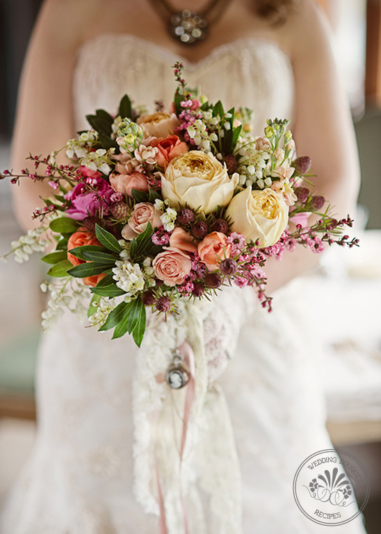 Antique Inspired Pink Peach Orange Wedding Bouquet Recipe