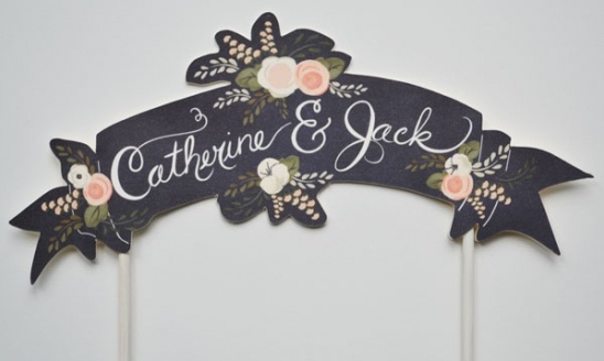 Custom Hand-Painted Wedding Cake Toppers with Banner Names