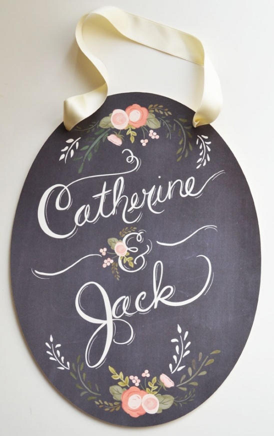 Custom Oval Wedding Signs & Cake Toppers