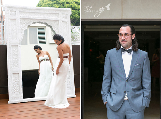 Jewel-Toned Wedding: Pink, Orange, Purple Dresses, Grey Suits
