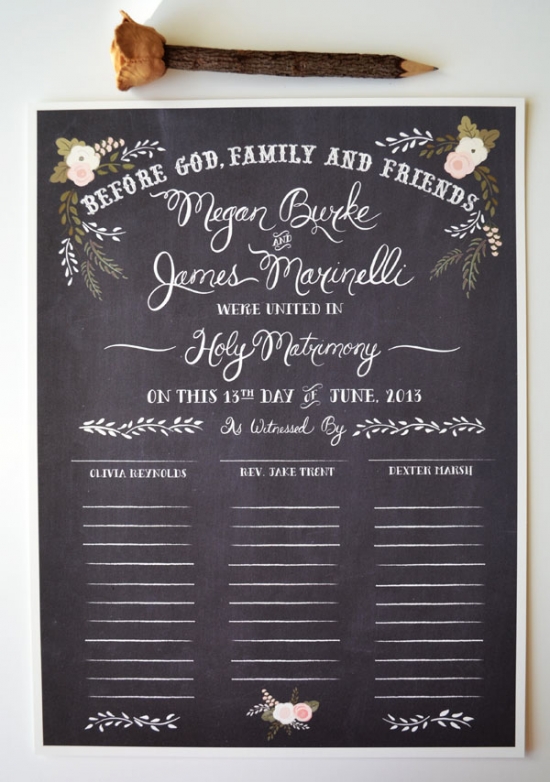 Custom Chalkboard Wedding Certificate Sign for Guests to Sign