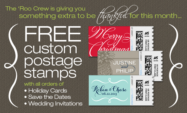 Free Custom Postage Stamps at The Green Kangaroo in November!