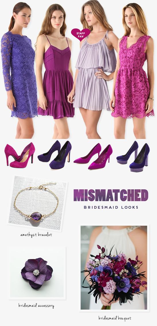 Mismatched Bridesmaid Dresses: Purple Wedding Inspiration