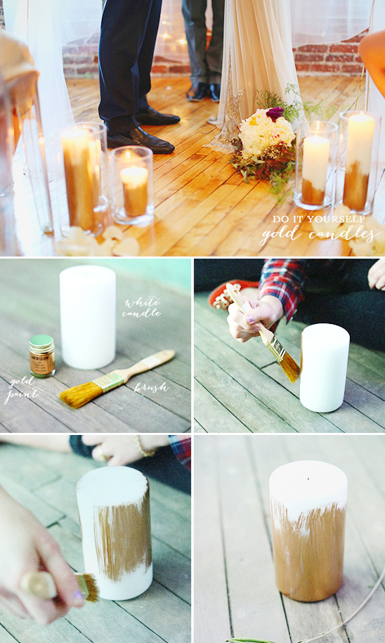 DIY New Year's Eve Party Decorations: Gold Leaf Candles & Glitter Sign