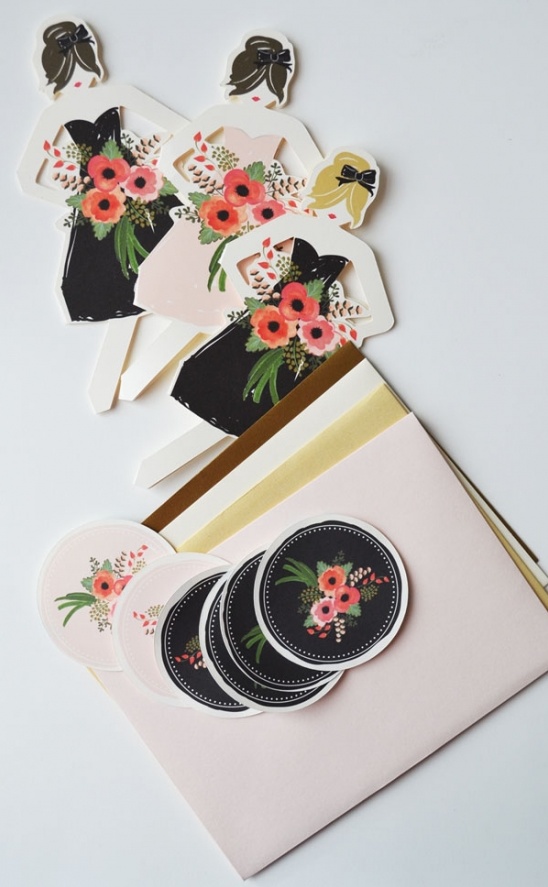 Elegant Floral Wedding Invitation and Bridesmaid Proposal Cards