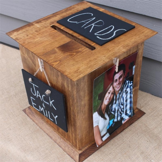 Rustic Brown Wedding Card Box: Personalized with Chalkboards and Photos!