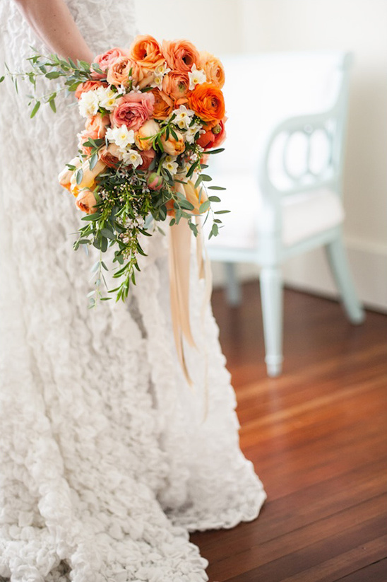 Cascading Spring Wedding Bouquet with Ranunculus & Citrus Blossom