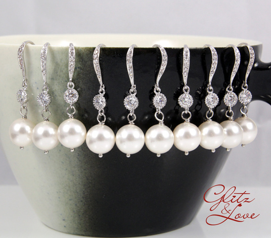 Elegant Pearl & Crystal Bridesmaid Earrings