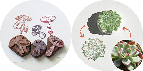Custom Rubber Wedding Stamps: Mushroom, Succulent, Nature Designs