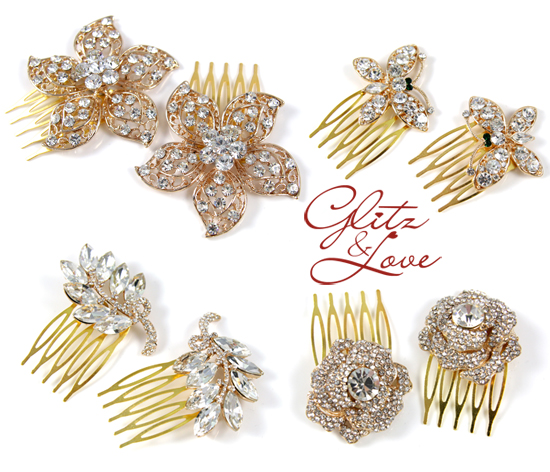 Sparkling Rose Gold Bridal Hair Combs: Garden Theme Accessories