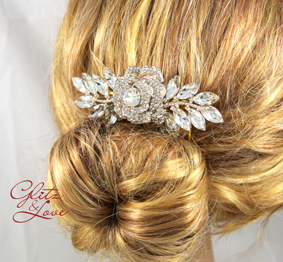 Rose Gold Crystal Hair Comb for Bridal Style