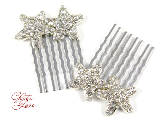 Rhinestone Starfish Hair Combs for Beach Weddings