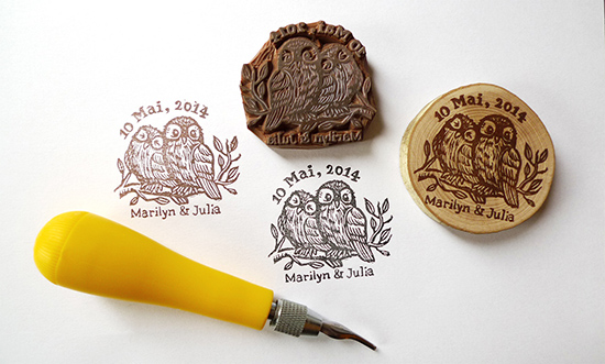 Custom Wedding Rubber Stamps: Owls, Names & Date