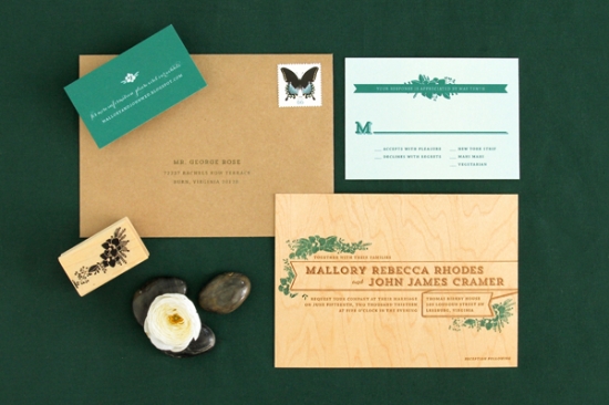 Elegant Birch Wood Wedding Invitation Suite with Floral Accents