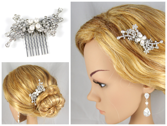 Elegant Bridal Hair Comb with Pearls and Crystals
