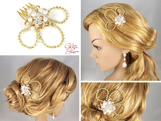 Rose Gold Crystal Pearl Hair Combs for Brides